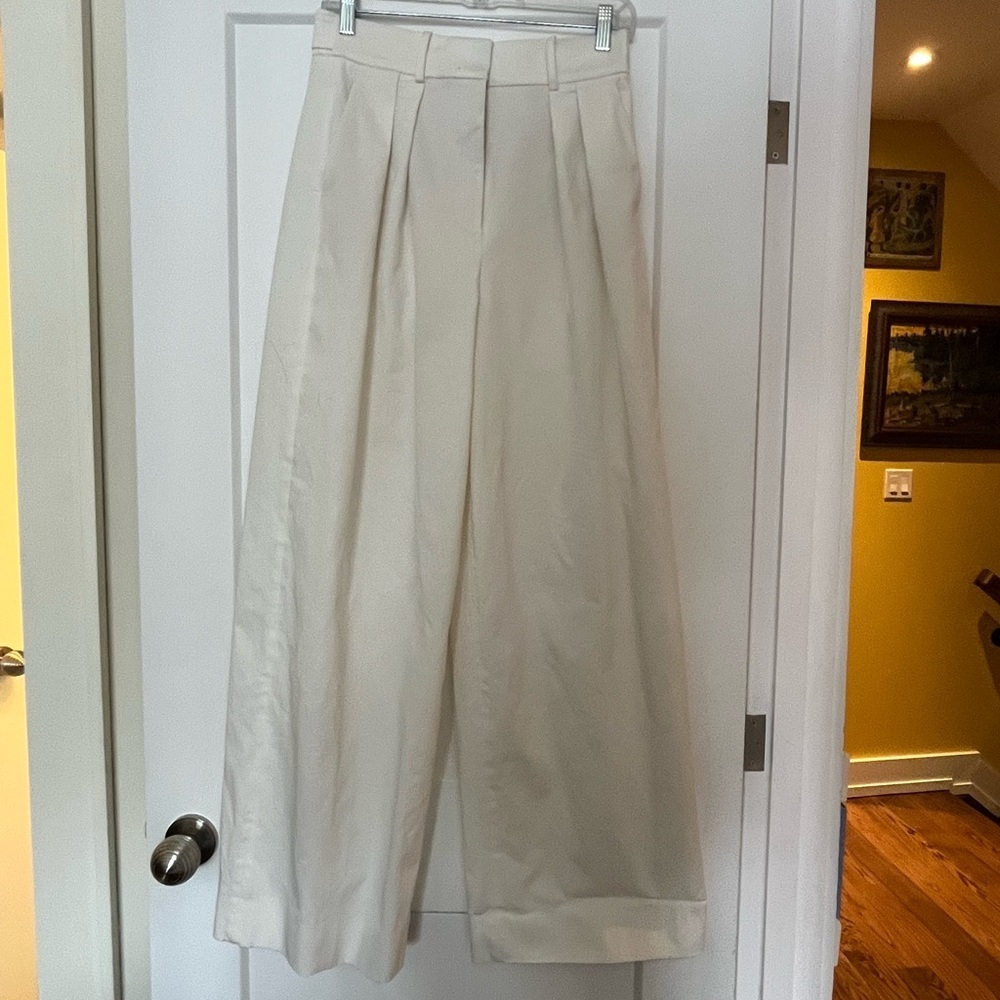 NWT Zara Cotton Wide Leg High Rise Classic Trousers S